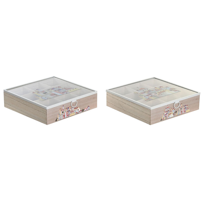 Æske til infusioner DKD Home Decor Krystal Metal Multifarvet Træ MDF (24,5 x 24,5 x 6 cm) (2 enheder)