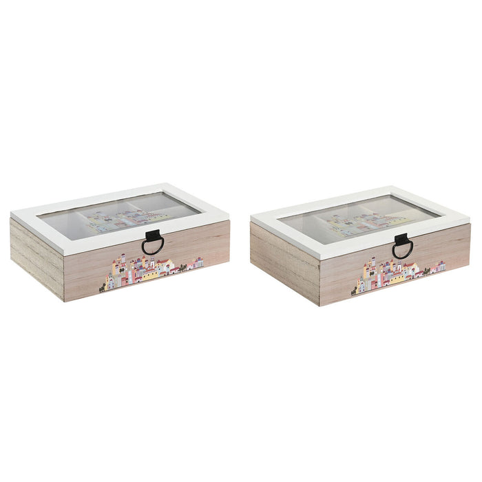 Æske til infusioner DKD Home Decor Krystal Multifarvet Træ MDF (2 enheder) (23 x 15 x 7 cm)