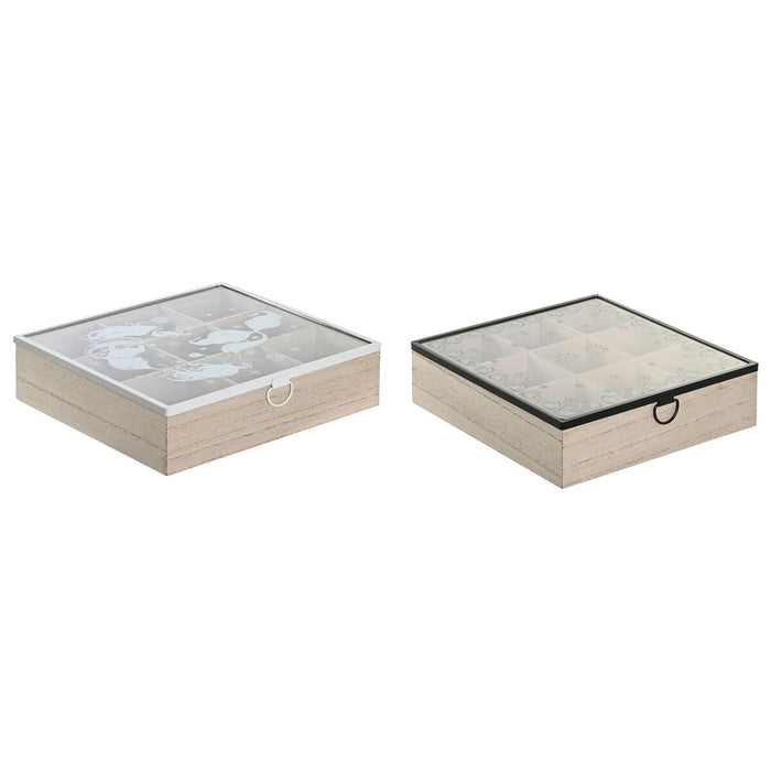 Æske til infusioner DKD Home Decor Blå Hvid Sort Natur Metal Krystal Træ MDF 24 x 24 x 6,5 cm (2 enheder)