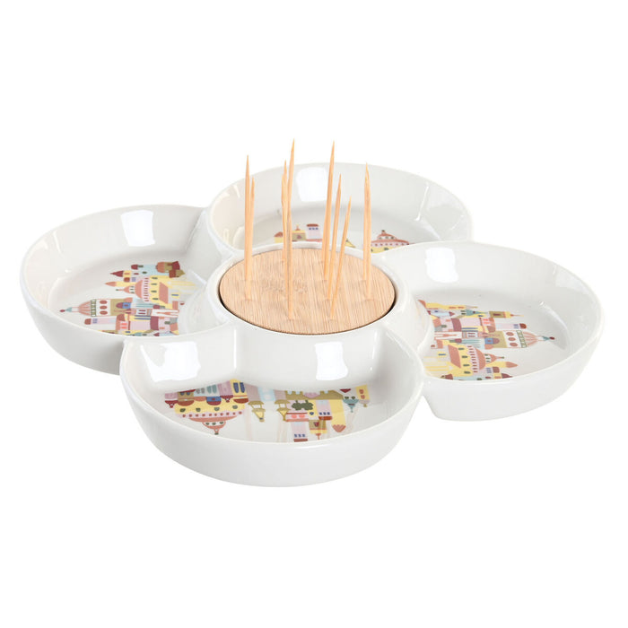 Sæt til appetizere DKD Home Decor Natur Rød Multifarvet Stentøj 22 x 22 x 7 cm Cottage Huse