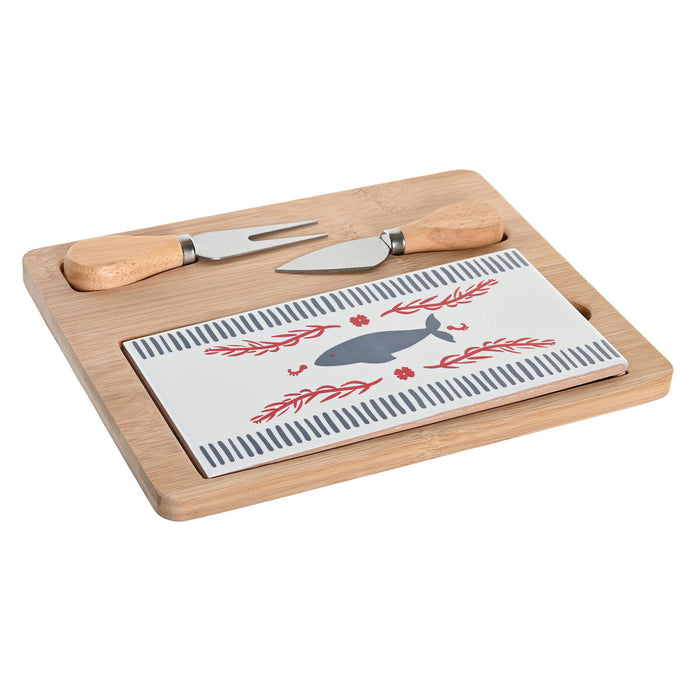 Sæt til appetizere DKD Home Decor 24,5 x 20 x 1,2 cm Rød Blå Stentøj Middelhavet Huse