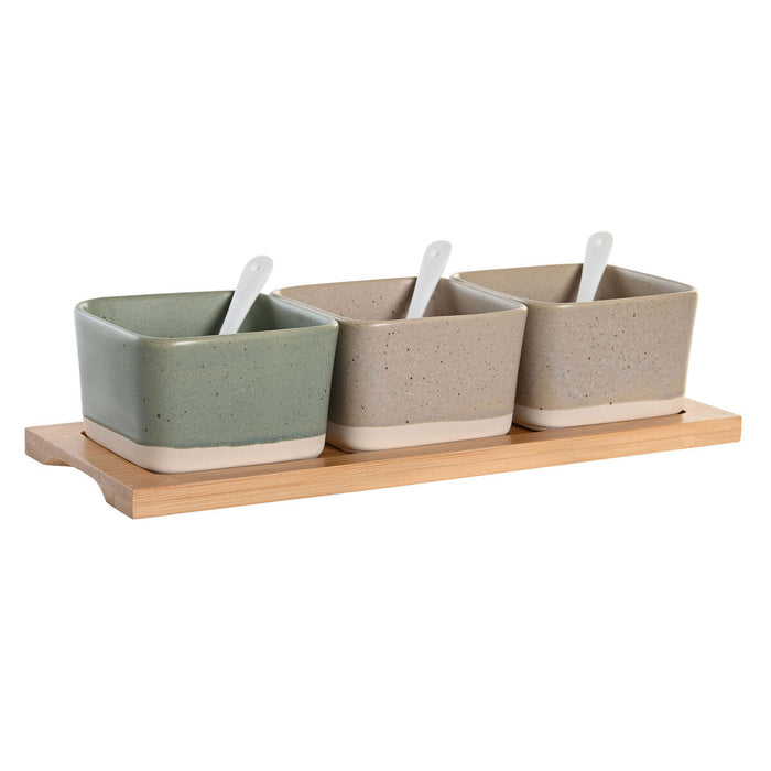 Sæt til appetizere DKD Home Decor 29 x 11,5 x 1,5 cm Porcelæn Multifarvet Bambus Skandinavisk