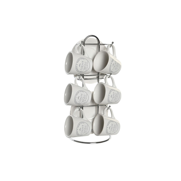 Set med kopper og underkopper DKD Home Decor Metal Hvid Stentøj 180 ml