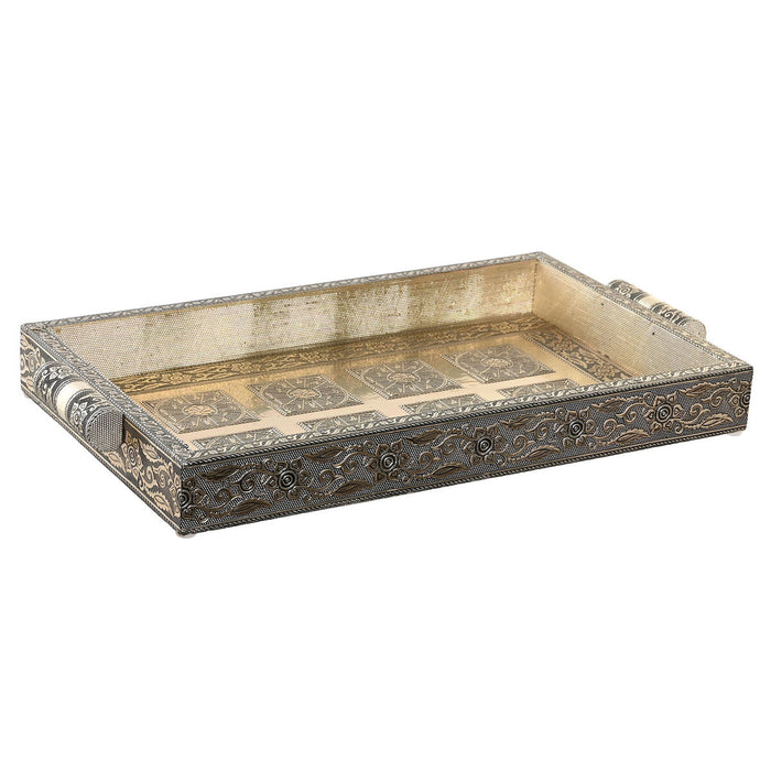 Bakke DKD Home Decor Champagne Metal Træ 36 x 22 x 4 cm Indianer mand