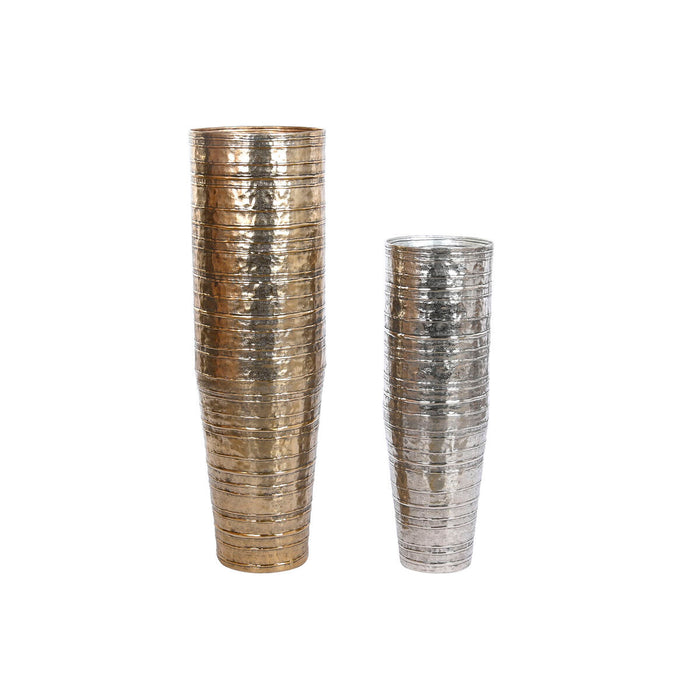 Vase DKD Home Decor Gylden Sølvfarvet Aluminium Moderne 31 x 31 x 106 cm