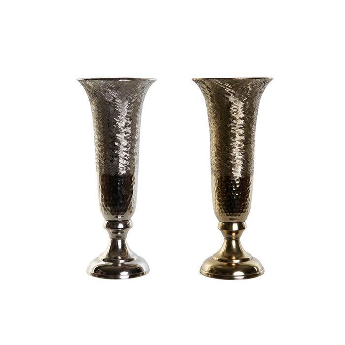 Vase DKD Home Decor Gylden Sølvfarvet Aluminium 13 x 13 x 33 cm (2 enheder)
