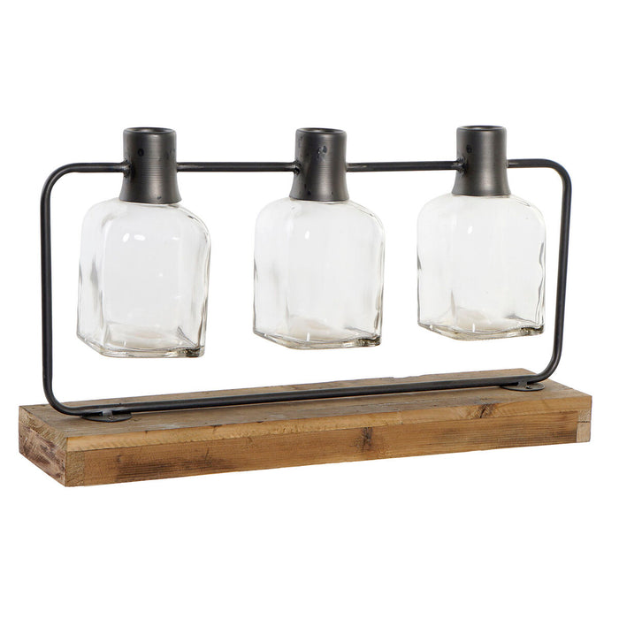 Vase DKD Home Decor Sort Natur Metal Krystal Paulonia træ 49 x 11 x 27 cm (3 Dele)