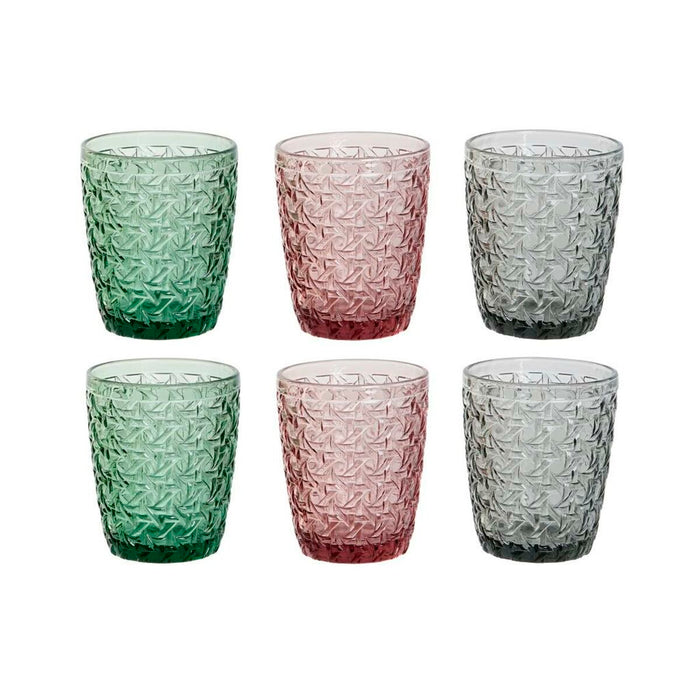 Glassæt DKD Home Decor Grøn Grå Pink Krystal Med relief 240 ml (6 enheder)