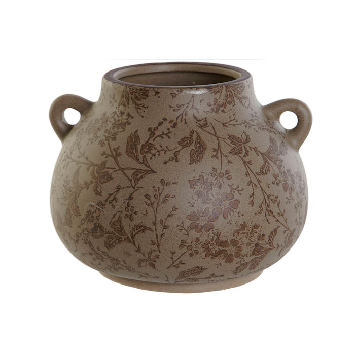 Vase Home ESPRIT Brun Grøn Stentøj Blad af en plante 21 x 20 x 16 cm