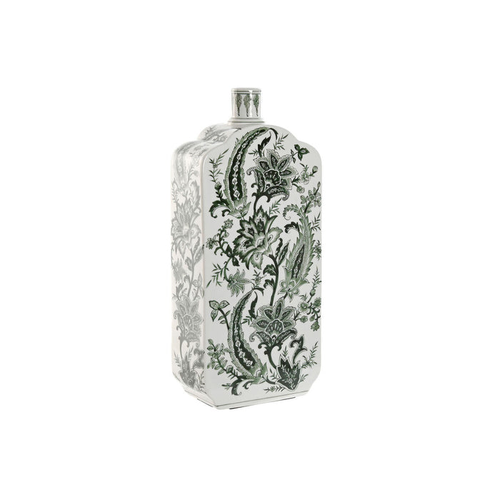 Vase Home ESPRIT Hvid Grøn Porcelæn Blad af en plante 21 x 10 x 48 cm