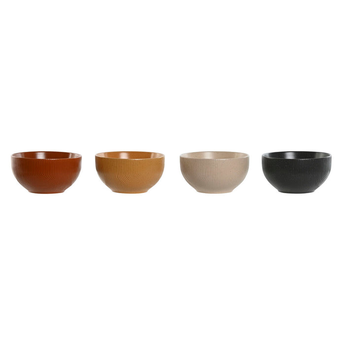 Skål Home ESPRIT Beige Grå Sennep Terrakotta Stentøj Scandi 480 ml 14 x 14 x 7,5 cm (4 enheder)