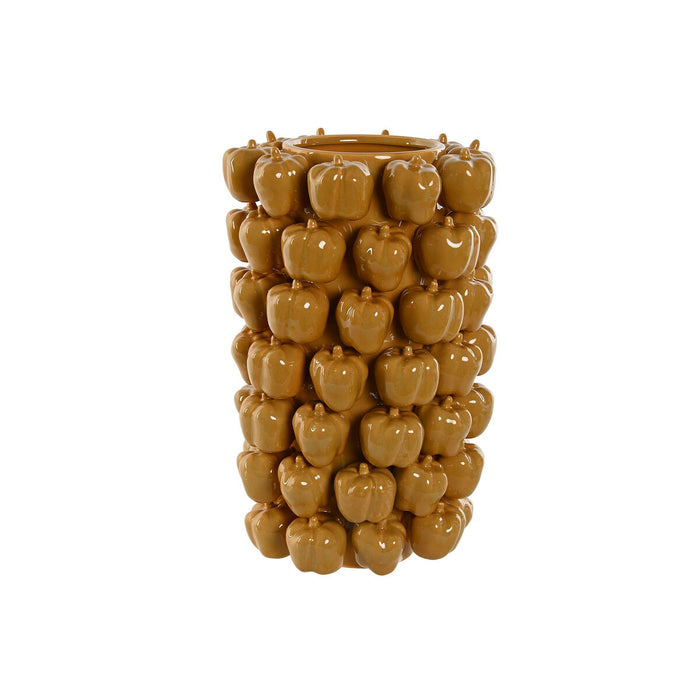 Vase Home ESPRIT Gul Sennep Keramik Stentøj Tropisk 25 x 25 x 38 cm