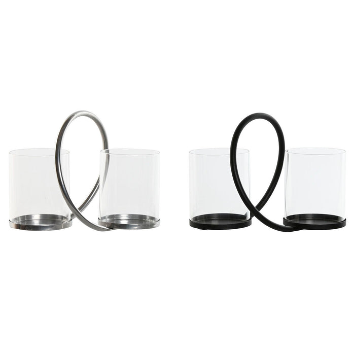 Lyseholder Home ESPRIT Sort Sølvfarvet Metal Krystal 24 x 19 x 18 cm (2 enheder)