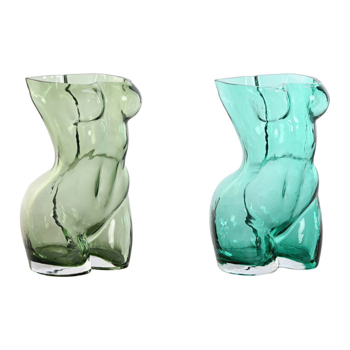 Vase Home ESPRIT Blå Grøn Krystal 18 x 17 x 28 cm (2 enheder)