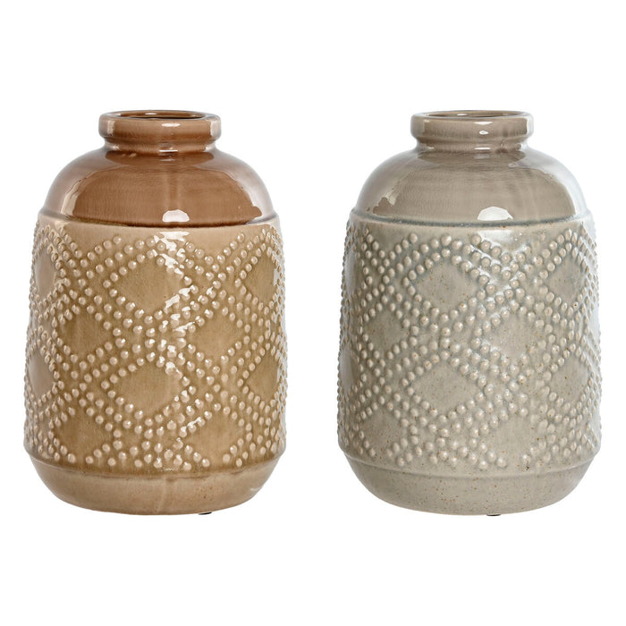 Vase Home ESPRIT Brun Grå Keramik Orientalsk Romber 19 x 19 x 27 cm (2 enheder)