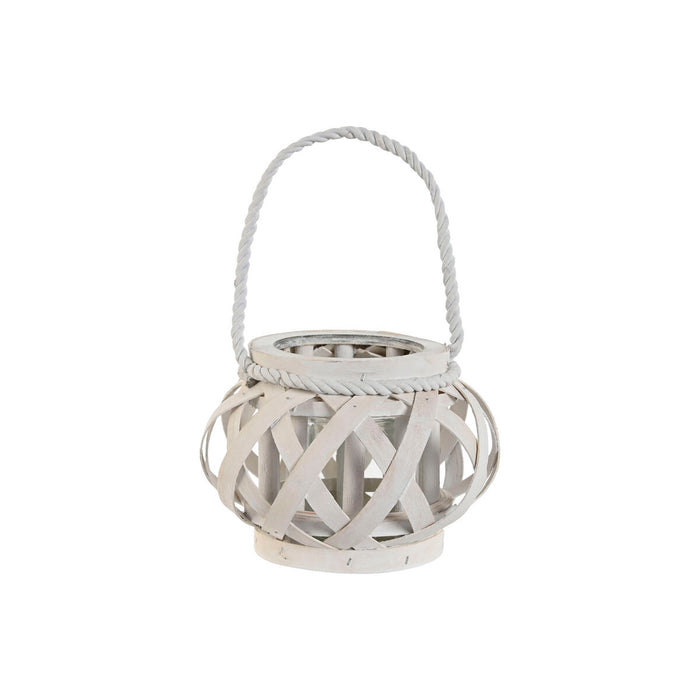 Lyseholder Home ESPRIT Hvid Træ Krystal 18 x 18 x 13 cm