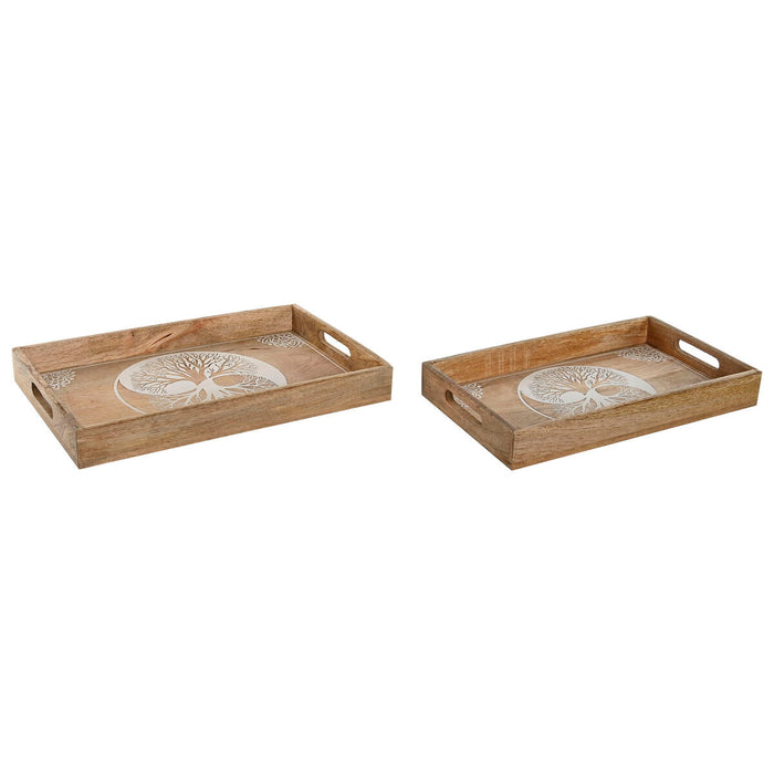Snack bakke Home ESPRIT Hvid Natur Træ Indianer mand Afklædt 43,5 x 27 x 5,5 cm (2 enheder)