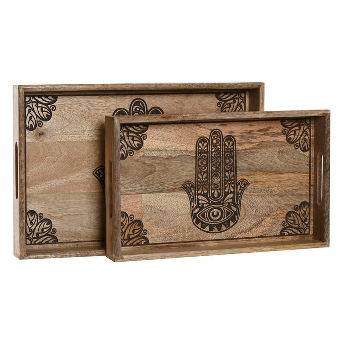Bakkesæt Home ESPRIT Natur Mangotræ 43,5 x 27 x 5,5 cm (2 enheder)