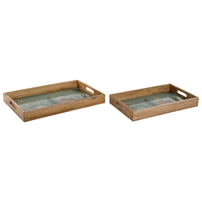 Bakkesæt Home ESPRIT Blå Natur Mangotræ 43,5 x 27 x 5,5 cm (2 enheder)