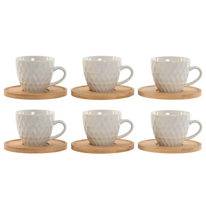 Sæt med 6 kopper og underkopper Home ESPRIT Hvid Bambus Porcelæn 90 ml