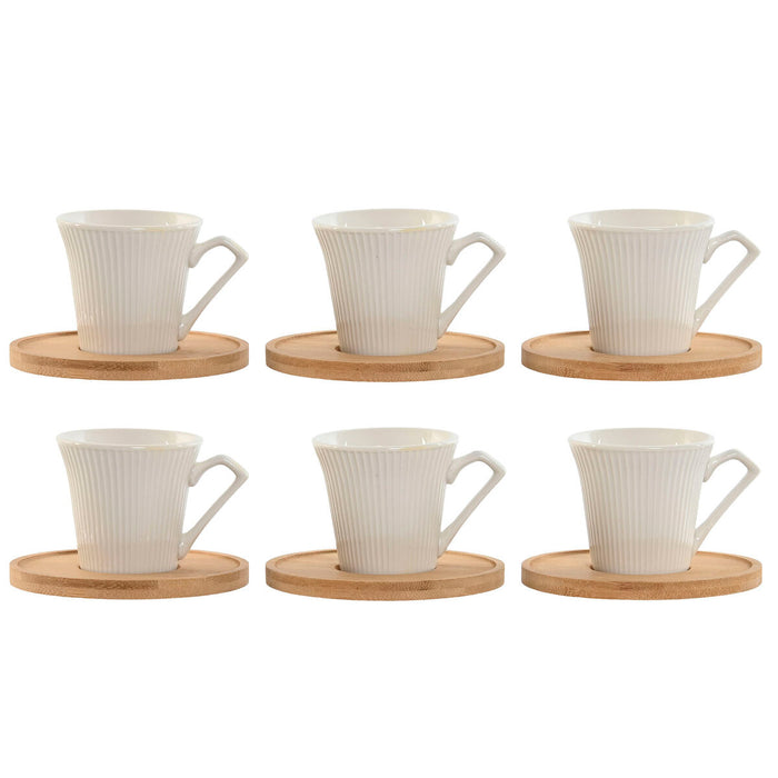 Sæt med 6 kopper og underkopper Home ESPRIT Hvid Bambus Porcelæn 90 ml