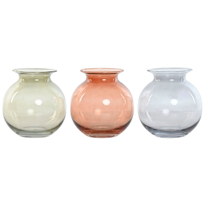 Vase Home ESPRIT Blå Grøn Rav Krystal Moderne 17,5 X 17,5 X 18,2 cm (3 enheder)