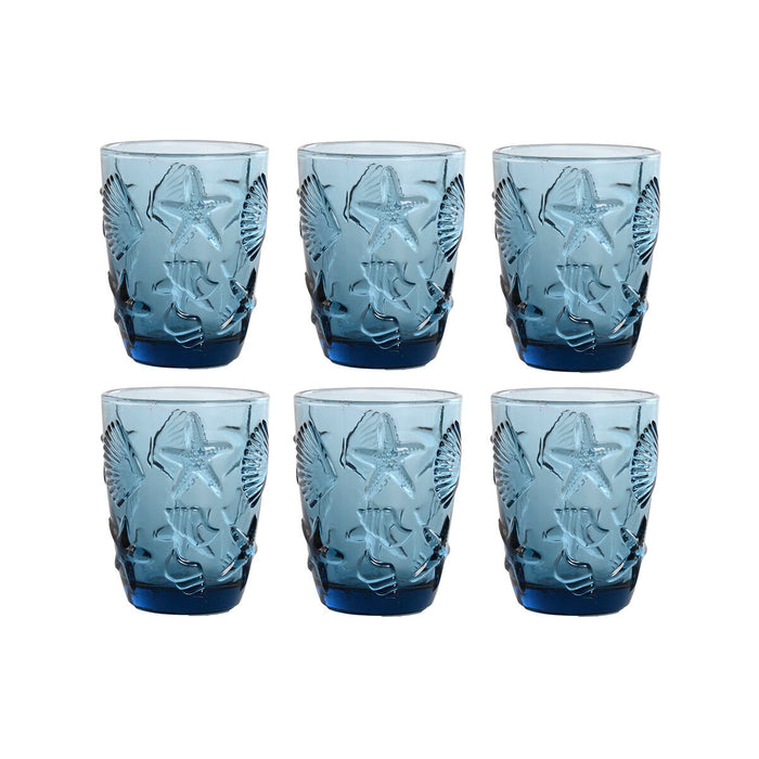 Glassæt Home ESPRIT Blå Krystal Middelhavet Med relief 290 ml (6 enheder)