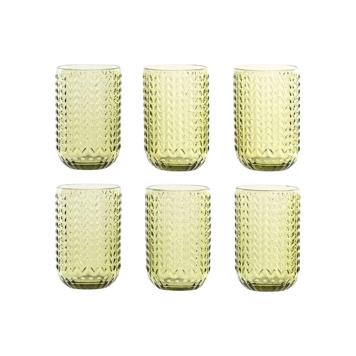 Glassæt Home ESPRIT Grøn Krystal Med relief 420 ml (6 enheder)