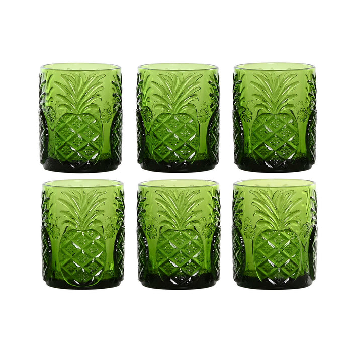 Glassæt Home ESPRIT Grøn Krystal Med relief 300 ml (6 enheder)