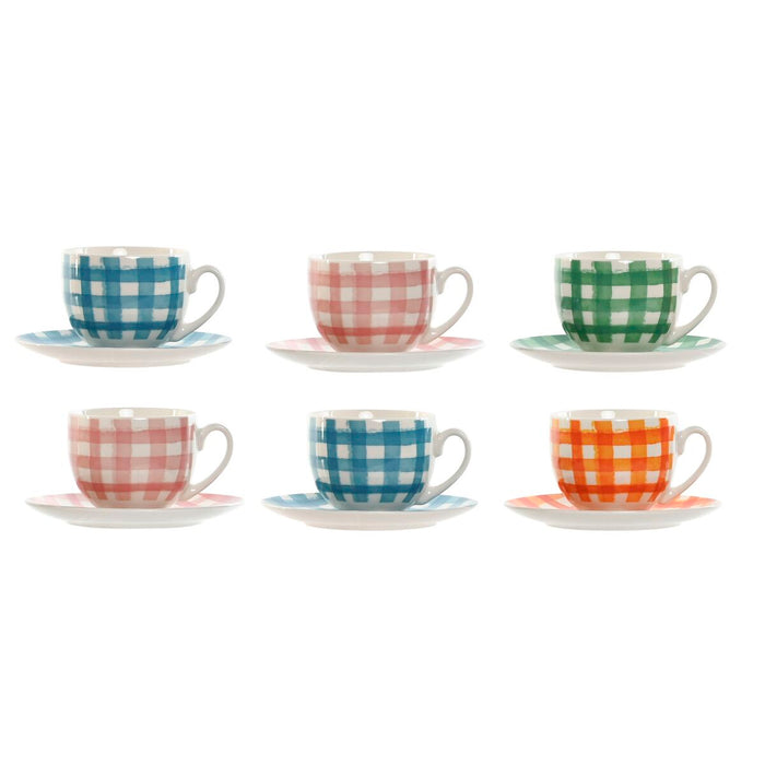 Sæt med 6 kopper og underkopper Home ESPRIT Blå Grøn Orange Pink Porcelæn 240 ml