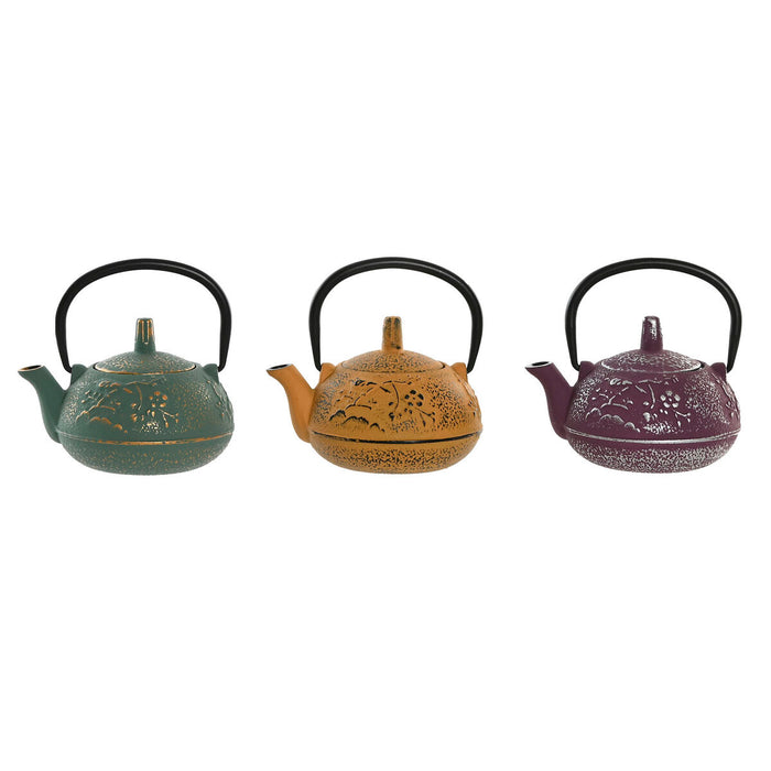 Tekande Home ESPRIT Gul Grøn Syren Rustfrit stål Jern 300 ml (3 enheder)