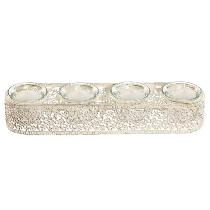 Lyseholder Home ESPRIT Flødefarvet Metal Krystal 31 x 7 x 5 cm
