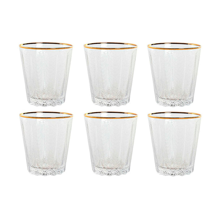 Glassæt Home ESPRIT Gennemsigtig Gylden Krystal Med relief 350 ml (6 enheder)