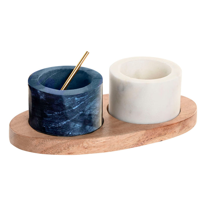 Salt og Peberbøsser Home ESPRIT Hvid Sort Natur Rustfrit stål Akacie 20 X 10 X 7,6 CM