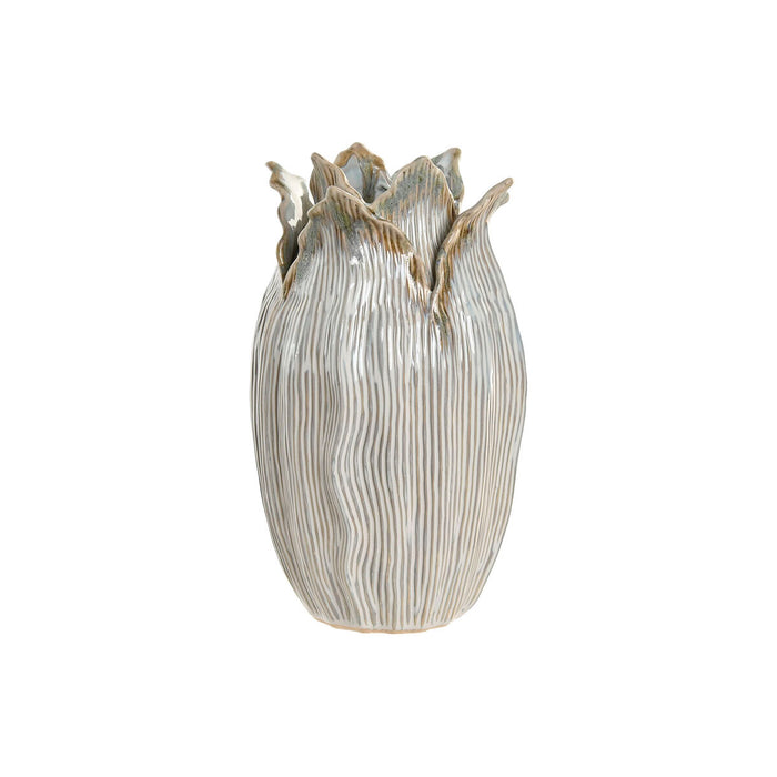 Vase Home ESPRIT Flødefarvet Keramik Blad af en plante 19 x 19 x 33 cm