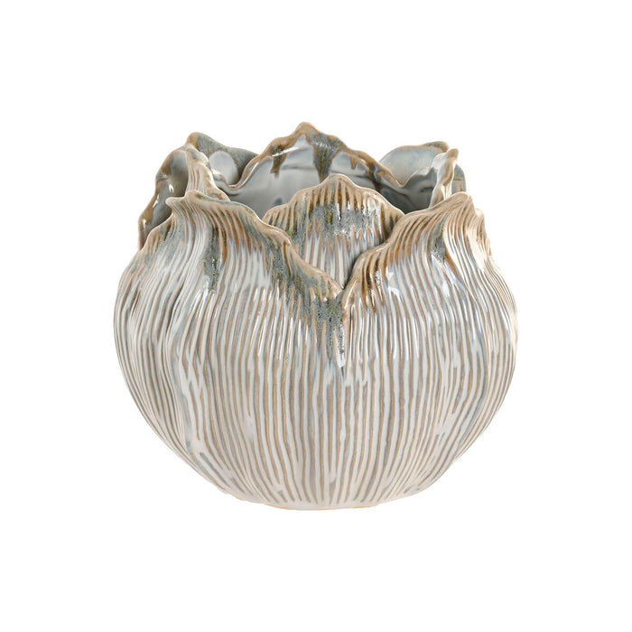 Vase Home ESPRIT Flødefarvet Keramik Blad af en plante 22 x 22 x 19 cm