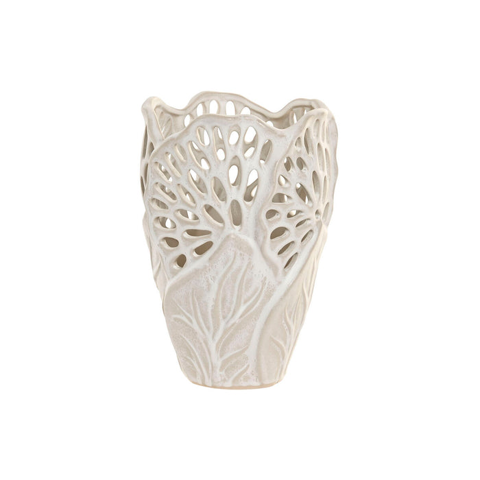Vase Home ESPRIT Hvid Keramik Blad af en plante 18 x 18 x 25 cm