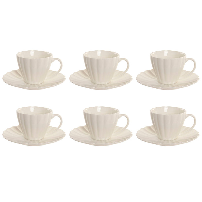 Sæt med 6 kopper og underkopper Home ESPRIT Hvid Porcelæn 150 ml