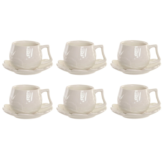 Sæt med 6 kopper og underkopper Home ESPRIT Hvid Porcelæn 120 ml