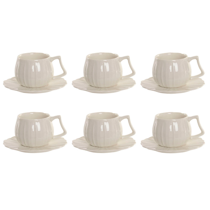 Sæt med 6 kopper og underkopper Home ESPRIT Hvid Porcelæn 120 ml