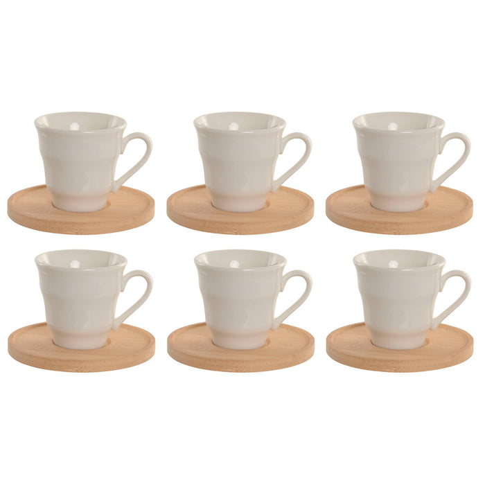 Sæt med 6 kopper og underkopper Home ESPRIT Hvid Bambus Porcelæn 90 ml