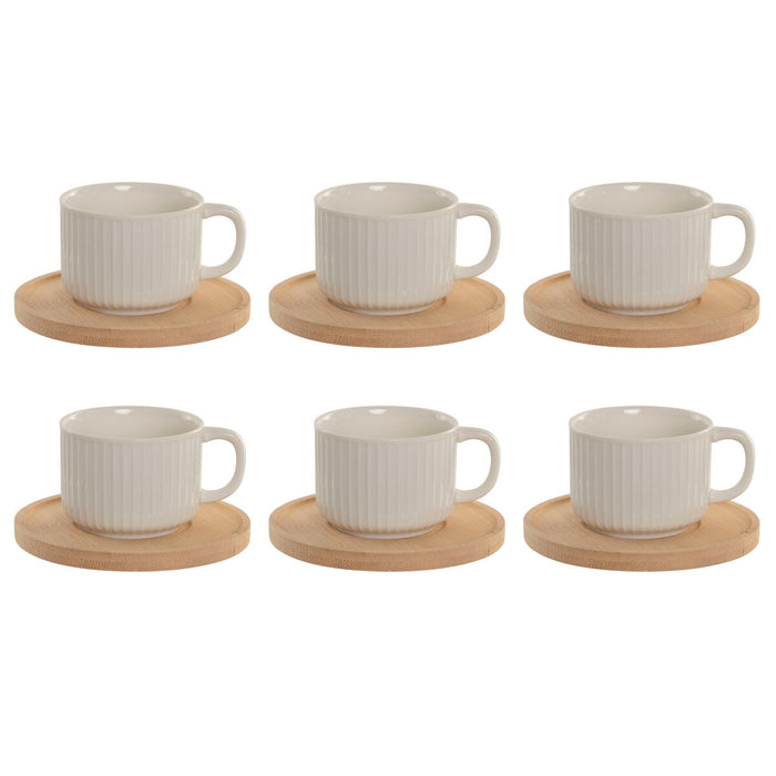 Sæt med 6 kopper og underkopper Home ESPRIT Hvid Bambus Porcelæn 90 ml