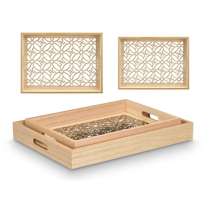 Bakkesæt Gift Decor Brun Gennemsigtig Træ Glas Blomst 2 Dele