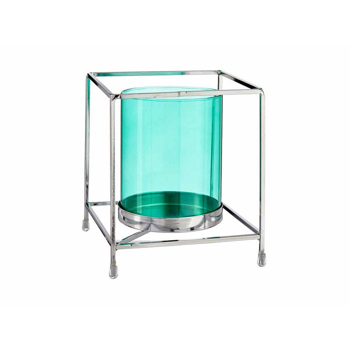 Lyseholder Firkantet Sølvfarvet Blå 14 x 15,5 x 14 cm Metal Glas