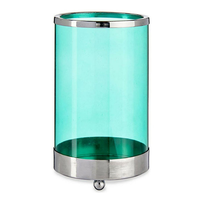 Lyseholder Sølvfarvet Blå Cylinder Metal Glas (9,7 x 16,5 x 9,7 cm)