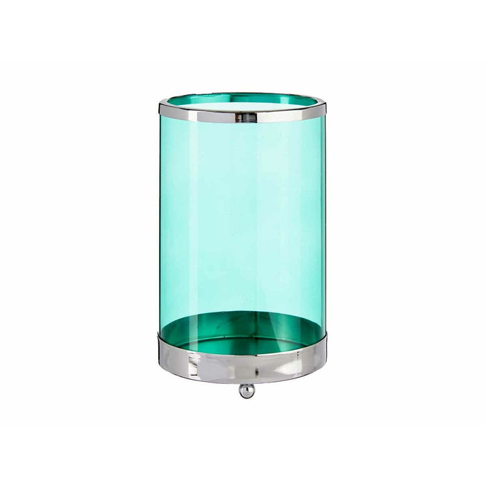 Lyseholder Sølvfarvet Blå Cylinder 12,2 x 19,5 x 12,2 cm Metal Glas