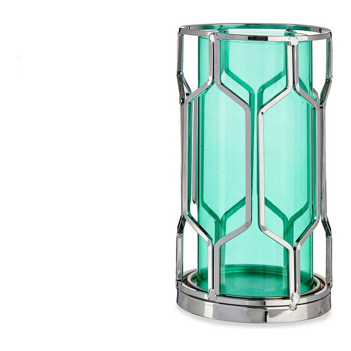 Lyseholder Sølvfarvet Blå Metal Glas (11,5 x 19,5 x 11,5 cm)
