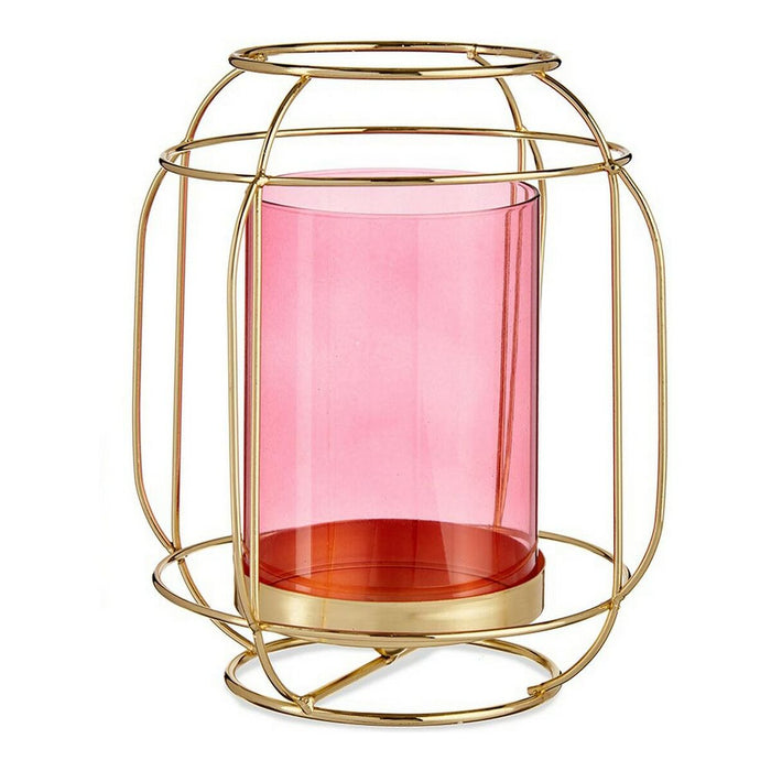 Lyseholder Pink Gylden Lanterna Metal Glas (19 x 20 x 19 cm)