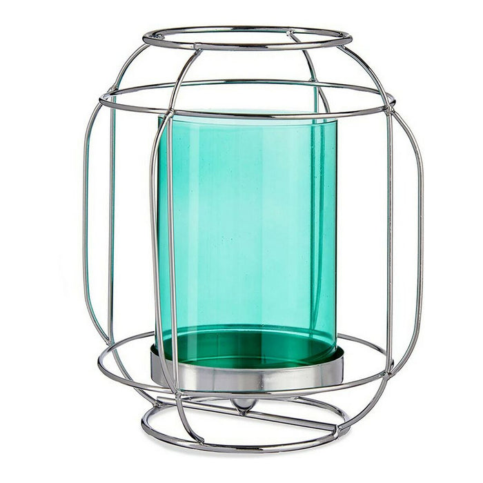 Lyseholder Sølvfarvet Blå Lanterna Metal Glas (19 x 20 x 19 cm)