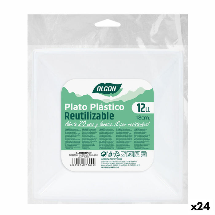 Sæt af genanvendelige tallekener Algon Firkantet Hvid Plastik 18 x 18 x 4 cm (24 enheder)